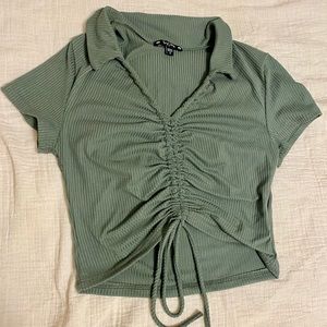 Sage Green Collared Crop Top